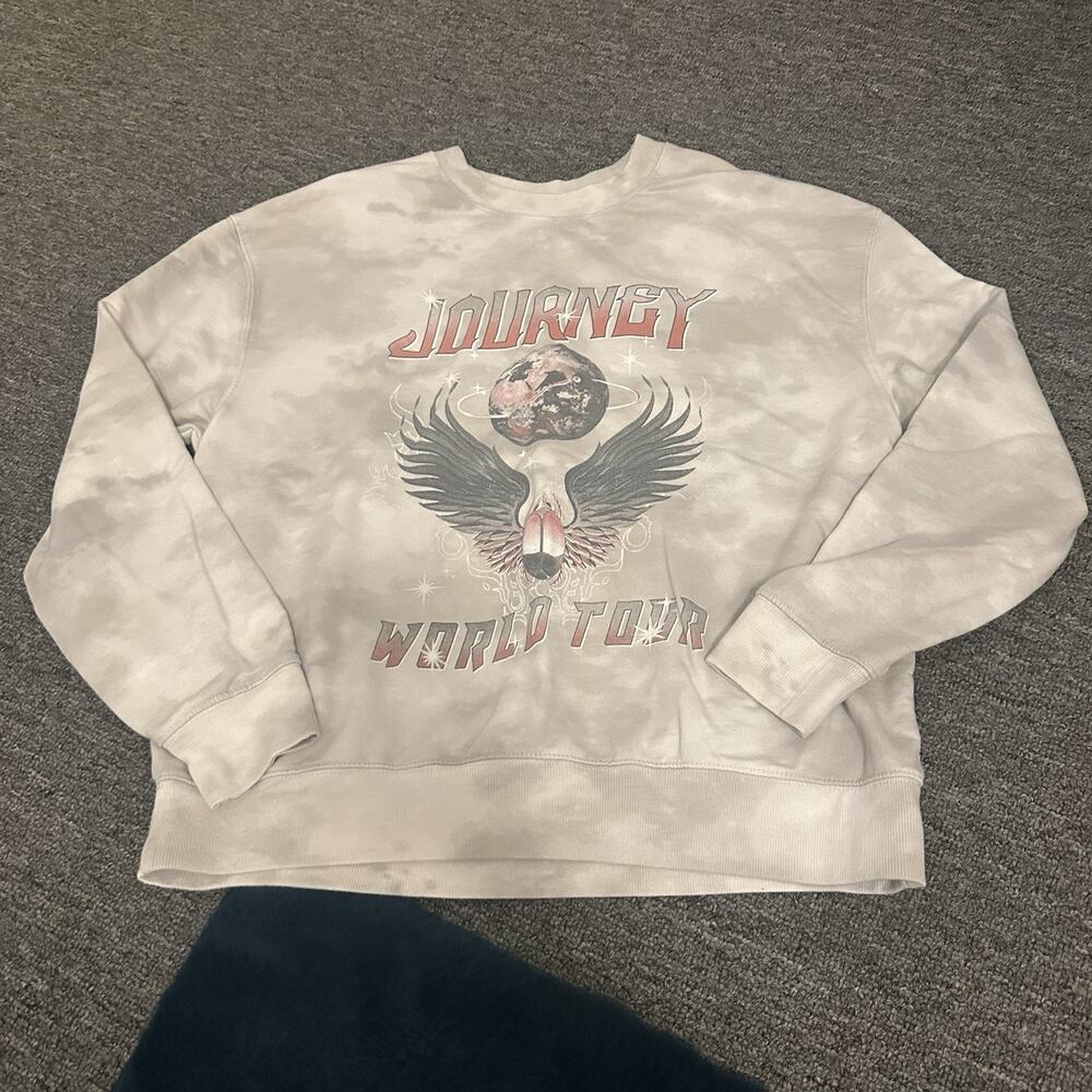 2021 Journey World Tour Grey /Black Tie Dye Crewneck Graphic Sweatshirt Size L